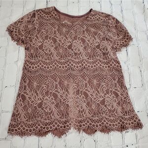 🔺️Maurices Twilight Lavender Split Back Lacy Short Sleeve Top Medium